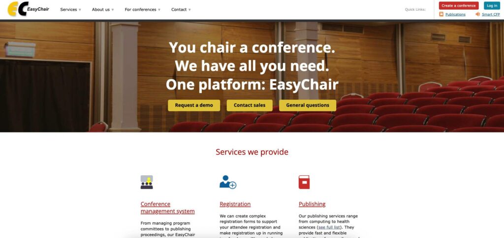 Screenshot of abstract management software homepage for EasyChair.