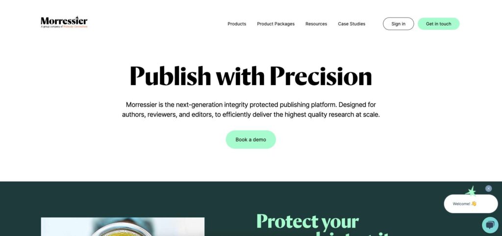 Screenshot of abstract management software homepage for Morressier.