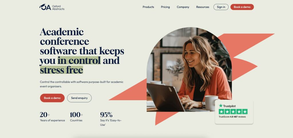 Screenshot of abstract management software homepage for Oxford Abstracts.