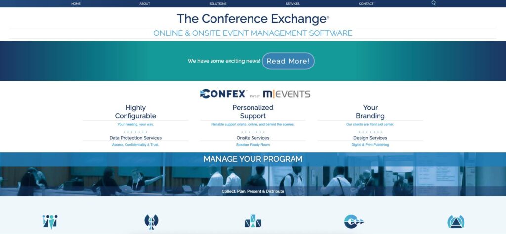Screenshot of abstract management software homepage for The Conference Exchange.